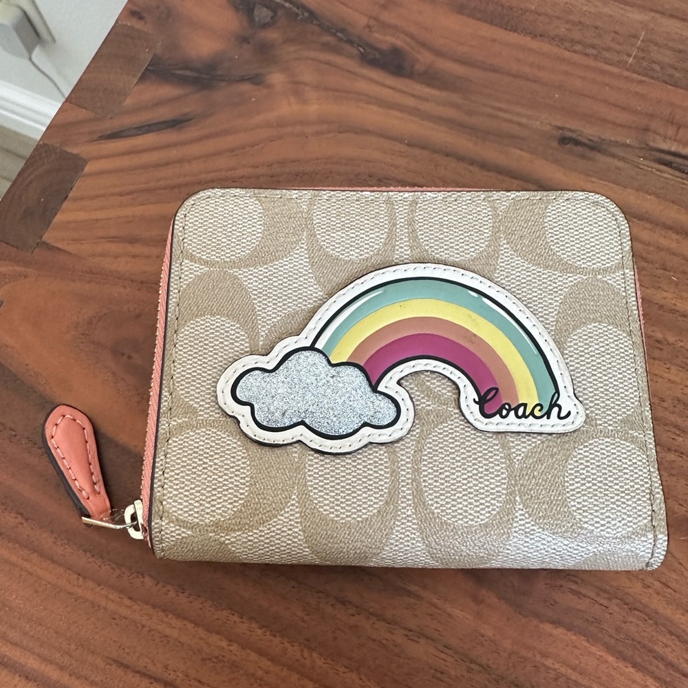 Coach Tan Wallet with Rainbow Design